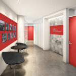 ガラスブロック調のデザインタイルを使って～コーポレートカラーを活かしたこだわり満載のエントランス事例